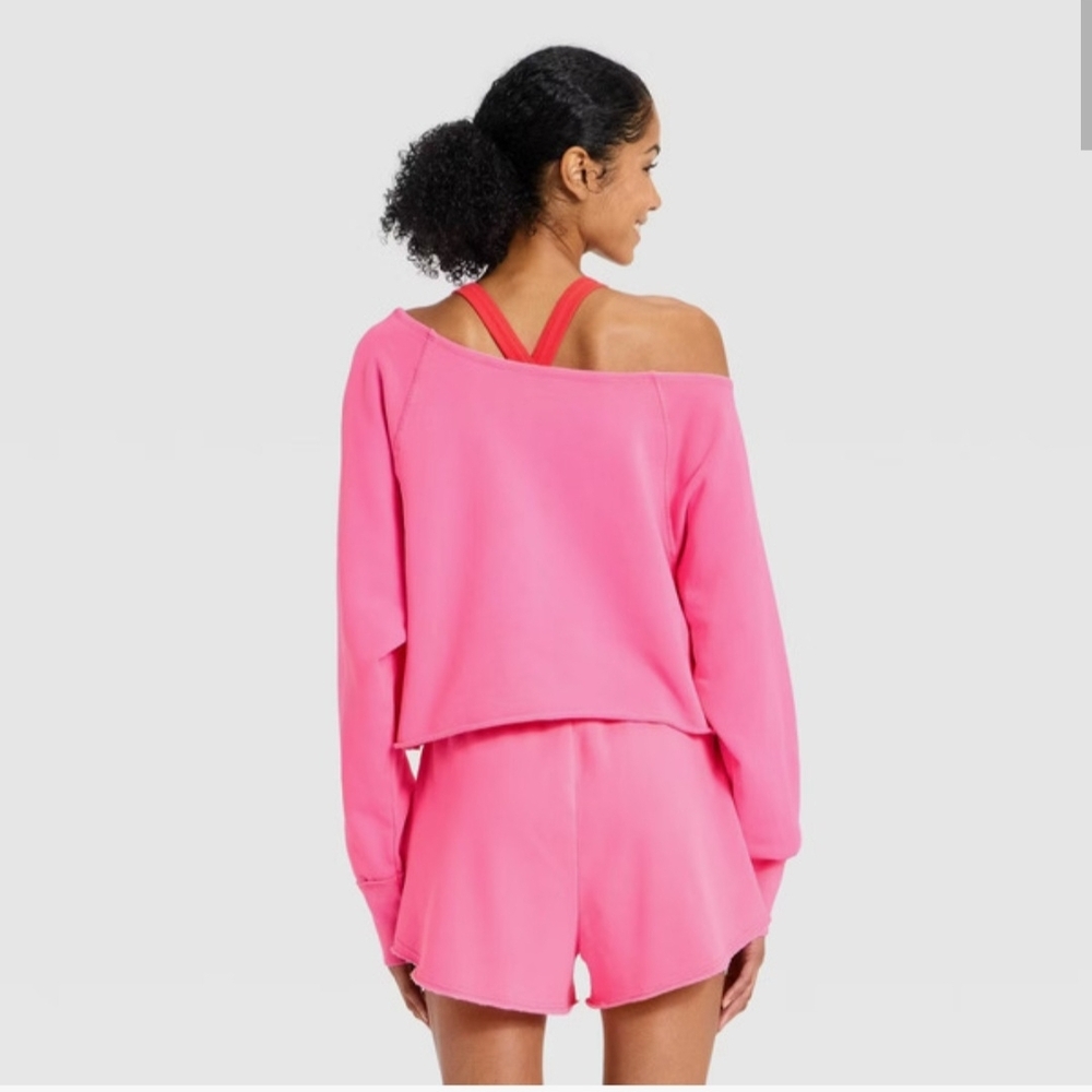 JoyLab Women's French Terry Off-The- Shoulder Sweatshirt Pink - Picture 2 of 3